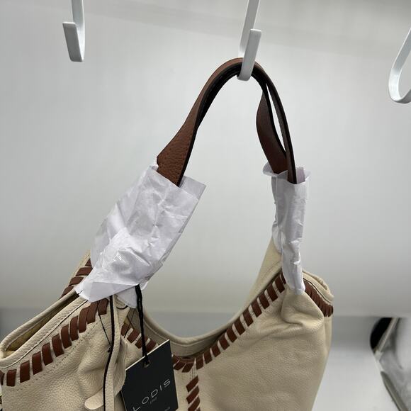 LODIS Womens Purse Medium Whipstitch Leather Tote Lacey Sand/Chestnut - Picture 9 of 14